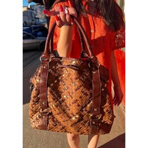 Melie Bianco Y2K Woven Leather Tote Bucket Bag 2000s